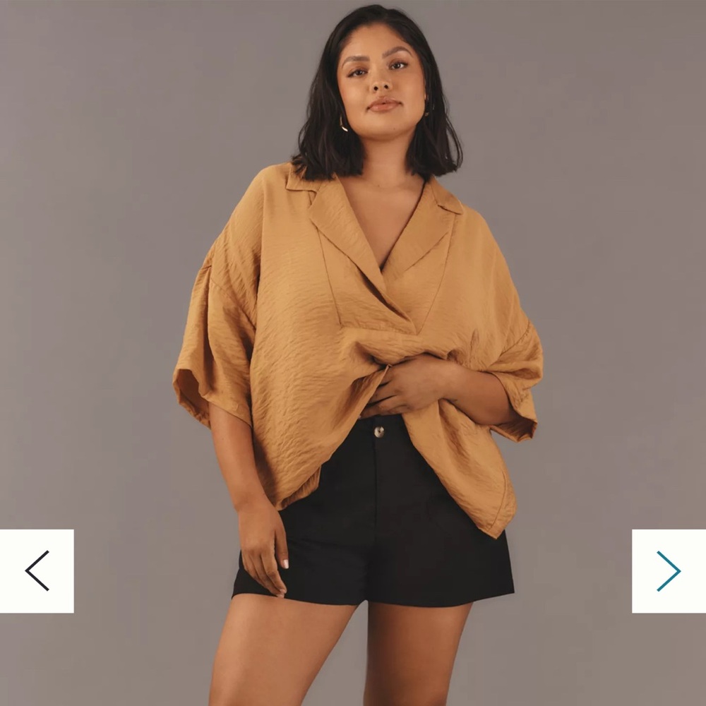 2X By Anthropologie Short-Sleeve Wide Placket Top